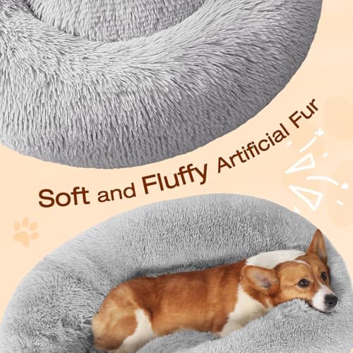 JOLLYVOGUE Dog Beds Large Sized Dog, 36 inches Calming Soft Anti-Anxiety Donut Dogs Bed, Washable Round Fluffy Cushion for Large Pets, Fits up to 80 lbs Pets - color: 01 - Light Grey, size: 36"