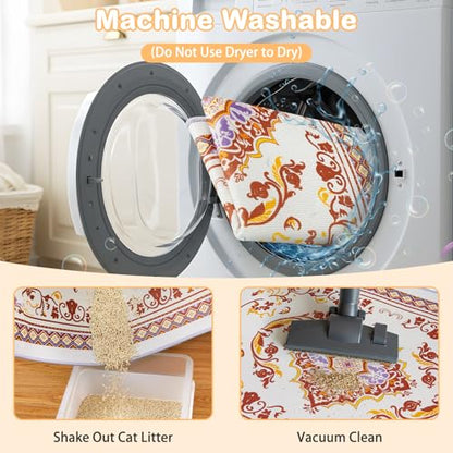 Washable Cat Litter Mat 48"x36" 2Pack with Non-Slip Bottom Waterproof Litter Box Mat Easy to Clean Litter Trapping Mat for Kitty - color: Brown&White, size: 48"x36"-2 Pack