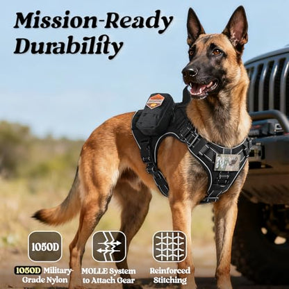 rabbitgoo Tactical Dog Harness Medium Sized, No Pull Upgraded Reflective Heavy Duty Molle Vest with Handle, Adjustable Military Service Dog Vest for Walking Hiking Training, Black, M - color: Black Reflective, size: Medium
