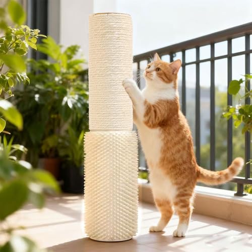 4 Pcs M8 Cat Scratching Post Replacement with Screws, 15.7×3.9-Inch Upgraded Natural Sisal and Soft-Spiked Cat Tree Replacement Parts, for Cat Tower Furniture - color: M8+White02