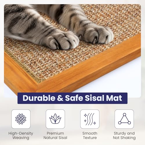 Wooden Sisal Cats Wall Scratcher, Floor or Wall Mounted Cat Scratching Mat, Durable Cat Scratch Pads for Indoor Cats, Framed Sisal Scratch Pad Mat, Wall Cat Scratching Post for Furniture Protector - size: Large