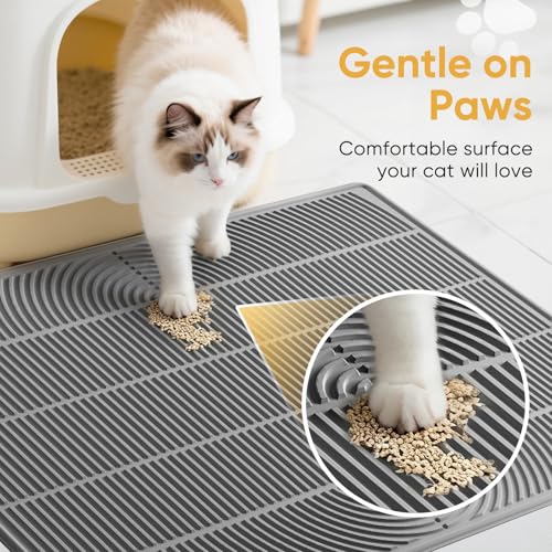 TRZZ XXL Extra Large Cat Litter Mat, Silicone Litter Box Mat for Floor, Waterproof & Non-Slip, Easy to Clean, Cat Litter Trapping Mat & Kitty Litter Catcher for Scatter Control (Black) - color: Black