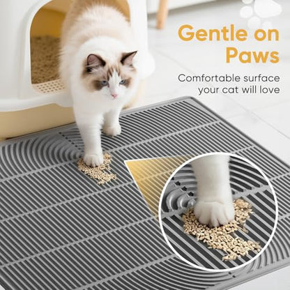TRZZ XXL Extra Large Cat Litter Mat, Silicone Litter Box Mat for Floor, Waterproof & Non-Slip, Easy to Clean, Cat Litter Trapping Mat & Kitty Litter Catcher for Scatter Control (Black) - color: Black