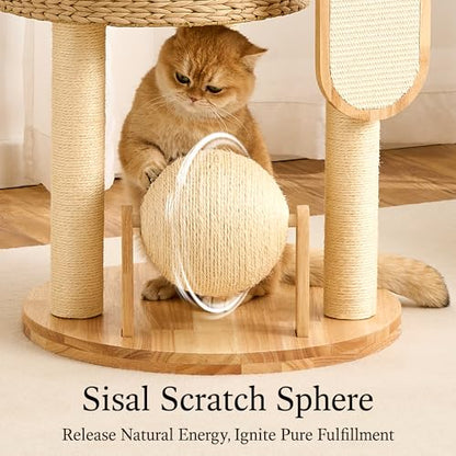 797Audio Wood Modern Cat Tree for Large Cat, 47" Tall Cat Tower with Scratching Posts, Cat Beds, Aesthetic Multi-Level Cat Climbing Tree with Hand-Woven Bed for Adult Indoor Cats - color: 47 Inch-Woven