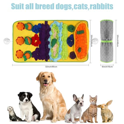 Snuffle Mat for Dogs Large Breed - 32'' X 20'' Washable Durable Sniff Mat for Slow Feeding Training, Enrichment Puzzle Toy for Mental Stimulation & Stress Relief - color: Blue-Yellow