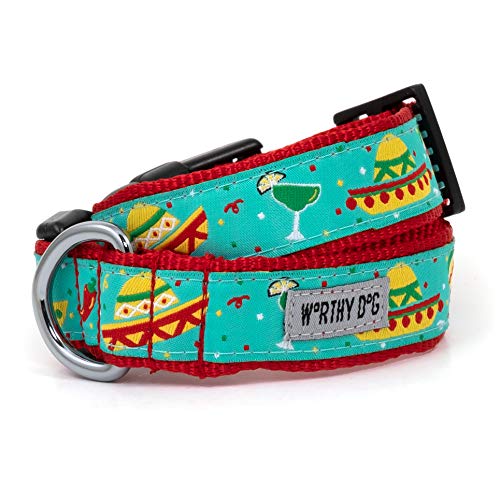 THE WORTHY DOG Clearance Patterned Nylon Dog Collar – Adjustable Durable Everyday Collar with Quick-Release Buckle & Nickel-Plated-Cinco de Mayo - Turquoise, X-Small - color: Cinco de Mayo - Turquoise, size: X Small