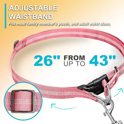 Laqibak Hands Free Dog Leash, Adjustable Waist Leash for Dog Walking, Dual Handle Bungee Dog 4.2-6.7 Feet Long with Reflective Stitches for Walking Hiking Running, Fits 26"- 43" Inch Waist, Pink - color: Pink