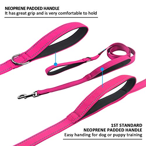 Powboro Double Handle Dog Leash, Heavy Duty Leash, Traffic Padded Handle, Reflective Stitching,6ft Long Dog Lead for Control All Dog Safety Training Walking Hiking (Rose Pink) - color: Rose Pink