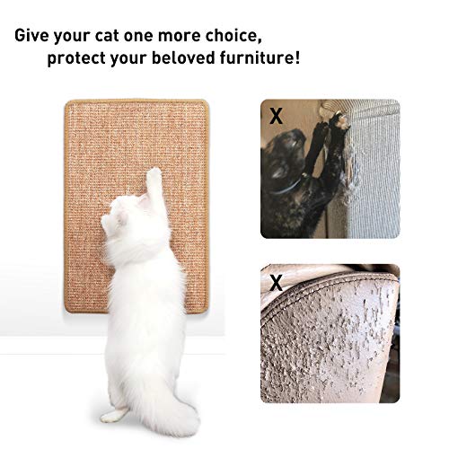 FUKUMARU Cat Scratcher Mat, 23.6 X 15.7 Inch Natural Sisal Cat Scratch Mats, Horizontal Cat Floor Scratching Pad Rug with Sticky Tapes, Protect Couch and Carpets - color: Brown-23.6 x 15.7 Inch