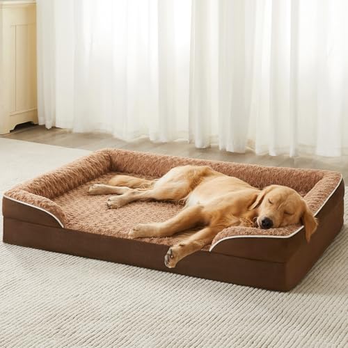 WNPETHOME Dog Beds for Large Sized Dogs, Washable Orthopedic Dog Couch Sofa Bed with Waterproof Lining & Non-Skid Bottom for Pet Sleeping - color: Light Brown, size: 48.0"l X 36.0"w X 7.0"th