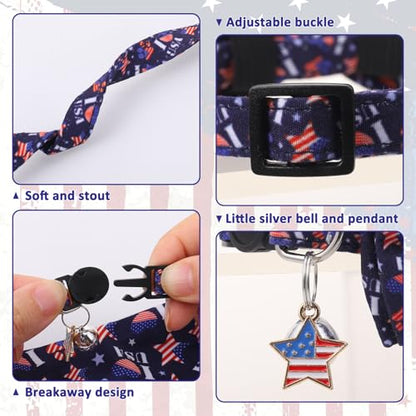 6PCS Independence Cat Collar with Bells Bandana and Bowtie, Breakaway Adjustable Cat Bow Tie Collars, Cute Bow Tie for Kittens Or Certain Puppies - color: Independence Day