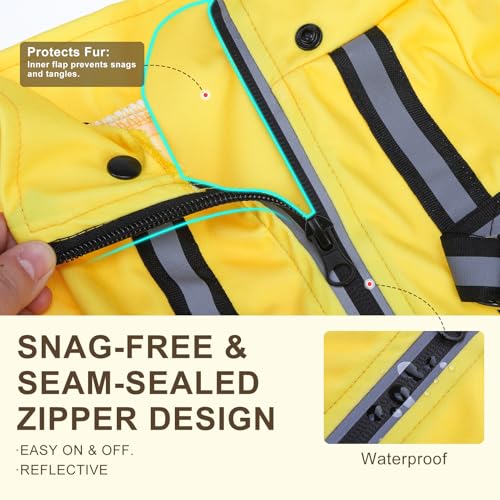 BEAUTYZOO Dog Raincoat for Small Medium Dogs Puppy,Waterproof Dog Rain Jacket with Harness Built-in & Detachable Hood, Zip Up Pet Rain Coat,Reflective Windproof Full Body Coverage Poncho for Rain Snow - size: S(Back 12", Chest 17.5", Neck 12")