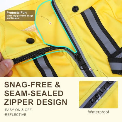 BEAUTYZOO Dog Raincoat for Small Medium Dogs Puppy,Waterproof Dog Rain Jacket with Harness Built-in & Detachable Hood, Zip Up Pet Rain Coat,Reflective Windproof Full Body Coverage Poncho for Rain Snow - size: M(Back 14", Chest 20", Neck 13.5")