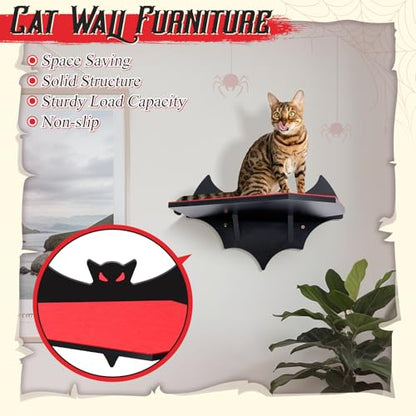 Gemscream Cat Shelves for Wall, Halloween Bat Floating Gothic Bed with Coffin Scratching Board Cat Wall Tree Can Load Bearing up to 30 Lbs/ 14 kg
