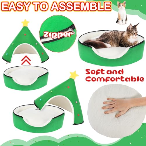 Beeveer Green Christmas Tree Cat House - 2 in 1 Foldable Cat Bed Tent with Self Warming Feature