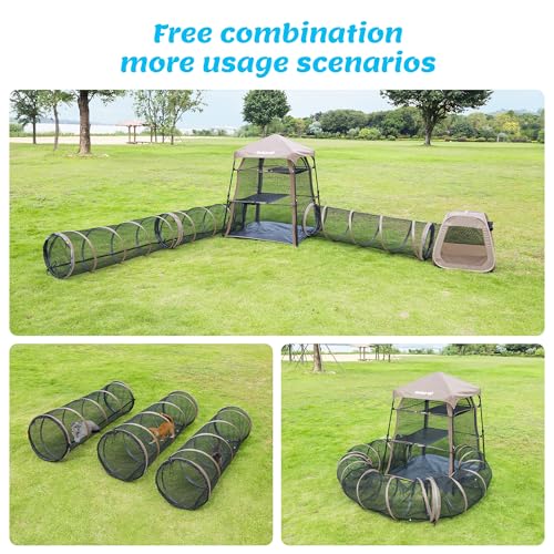 Cat Play Tunnel-3 Packs for Indoor and Outdoor,Pet Tunnel,Cat Enclosure, Easy to Connect with Two Zipper Doors,Product Size 59'' x 18'',Tan Trim (3 Tunnels) - size: 3 pcs Tan Tunnels