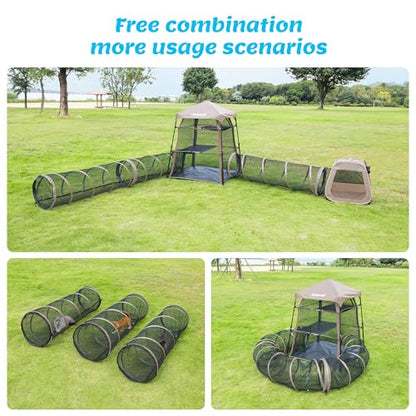 Cat Play Tunnel-3 Packs for Indoor and Outdoor,Pet Tunnel,Cat Enclosure, Easy to Connect with Two Zipper Doors,Product Size 59'' x 18'',Tan Trim (3 Tunnels) - size: 3 pcs Tan Tunnels