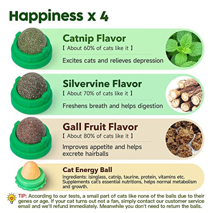 Potaroma Catnip Toys Balls 4 Pcs, Extra Cat Energy Ball, Edible Kitten Silvervine Toys for Cats Lick, Healthy Kitty Teeth Cleaning Dental Chew Toys, Cat Wall Treats (Green) - color: Green