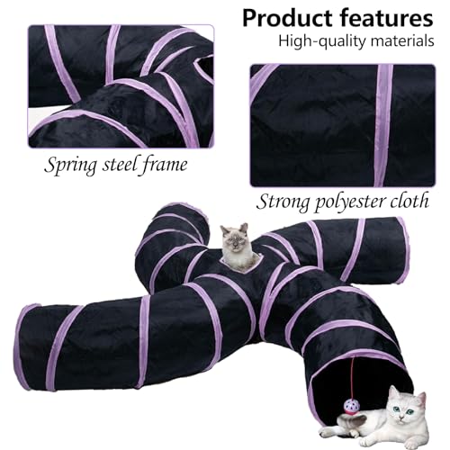 EGETOTA Cat Tunnel for Indoor Cats Large, with Play Ball S-Shape 4 Way Collapsible Interactive Peek Hole Pet Tube Toys, Puppy, Kitty, Kitten, Rabbit (S4 - Black & Pink) - color: S4 - Black & Pink