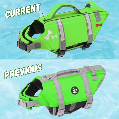 EMUST Dog Life Vests, Adjustable Dog Life Jacket with Rescue Handle, Dogs Flotation Vest for Small/Medium/Large Dogs, XS, NewGreen - color: NewGreen, size: XS