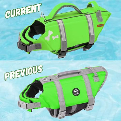 EMUST Dog Life Vests, Adjustable Dog Life Jacket with Rescue Handle, Dogs Flotation Vest for Small/Medium/Large Dogs, XS, NewGreen - color: NewGreen, size: XS