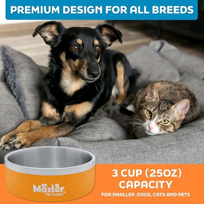 Master Pet Supply Stainless Steel Dog Bowls - 25 oz, Heavy Duty - Mango Tango, Double Wall Extra-Thick Insulated, Non-Slip Pet Water Bowl for Dogs, Cats & Pets, Anti Rust Metal, Dish Washer Safe - color: Mango Tango, size: 3 Cups (25 oz)