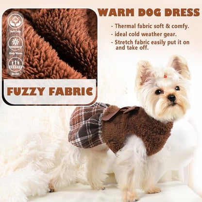 Dog Sweater Dress,Dog Dress Clothes Dresses for Small Dogs Girl Winter Fall Flannel Warm Pet Puppy Cat Tutu Princess Plaid Female Sweater (Medium, Brown) - color: #1 Brown, size: Medium (Chest 18.5 in)
