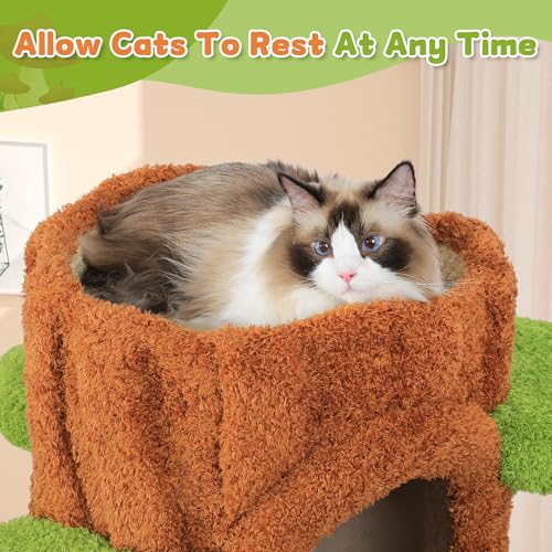 KAMABOKO 90.5" Tall Cat Tree for Indoor Cats, Large Cat Tower with Luxury Cat Condo, Cat Tree Tower with Soft Cushion, Scratching Board, Plush Platform＆ Top Perch, Green - size: 90.5''H