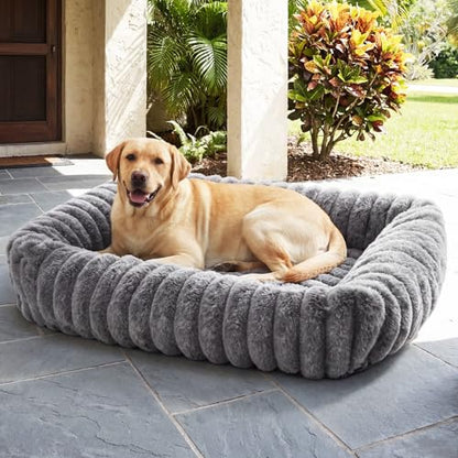 Dog Beds Large Sized Dog, Washable Self Warming Dog Cat Bed Rectangle Orthopedic Large Pet Sofa, Super Soft Plush Rabbit Fur Pet Couch Cute Cat Bed with Removable Zipper Cover & Anti-Slip Bottom - size: 36*28*8 inches
