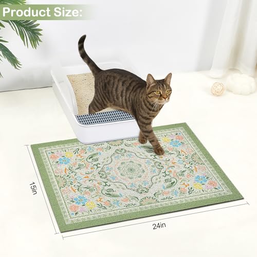 Glittme Cat Litter Mat with Non-Slip Bottom Litter Box Mat 24"X15" Litter Trapping Mat Easy to Clean Washable Cat Food Mat for Kitty,S - color: Bean Green, size: 24"x15"