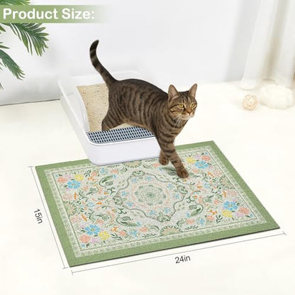 Glittme Cat Litter Mat with Non-Slip Bottom Litter Box Mat 24"X15" Litter Trapping Mat Easy to Clean Washable Cat Food Mat for Kitty,S - color: Bean Green, size: 24"x15"