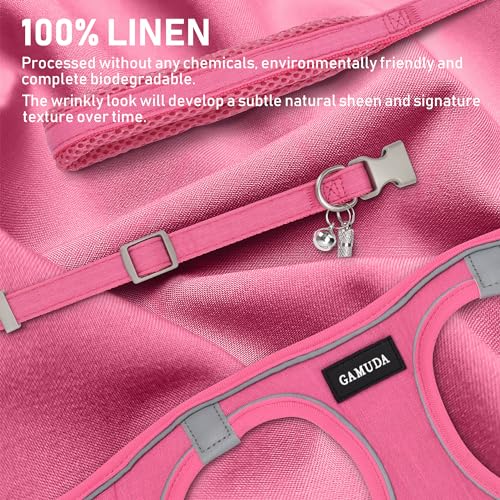 Small Pet Harness Collar and Leash Set, Step in No Chock No Pull Linen Fabric Soft Mesh Dog Vest Harnesses Reflective for Dogs Puppy Cats Kitten Rabbit (Pink, S) - color: Pink, size: Small