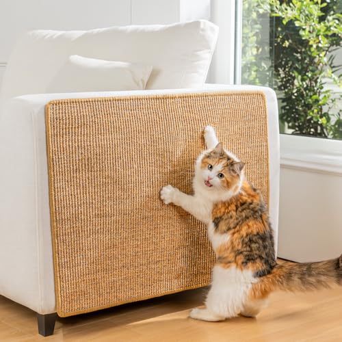 Conlun Cat Scratcher Mat,Natural Sisal Cat Scratch Pad with Hook&Loop Tape,Horizontal Floor Kitten Scratching Pads Rug for Indoor,Pet Furniture Protector for Couch&Carpets&Sofas, Large, Brown - color: Brown, size: 1 Pack-L (31.5'' X 23.6")