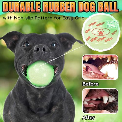 LECHONG 4-Pack 2.5” Glow in The Dark Squeaky Dog Balls, Durable Glowing Bouncy Rubber Fetch Toy Balls for Small Medium Puppy Dogs Nighttime Playing Indoors and Outdoors - size: 2.5in Medium