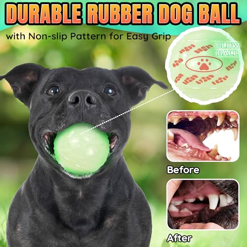 LECHONG 4-Pack 2.5” Glow in The Dark Squeaky Dog Balls, Durable Glowing Bouncy Rubber Fetch Toy Balls for Small Medium Puppy Dogs Nighttime Playing Indoors and Outdoors - size: 2.5in Medium