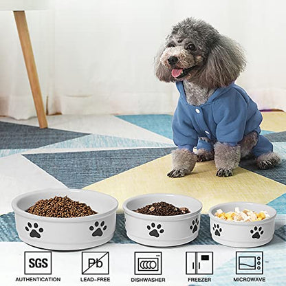 Sweejar Ceramic Dog Bowls with Paw Pattern, Dog Food Dish for Small Dogs, Porcelain Pet Bowl for Water 16 Fl Oz (White) - color: White, style: Paw Pattern,5.5"x2.2"(16 Fl Oz)