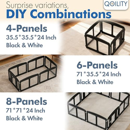 Clear Acrylic Dog Playpen Indoor, Height 24 inch, 4 Panels for Small and Puppy Dogs, Black - color: Black