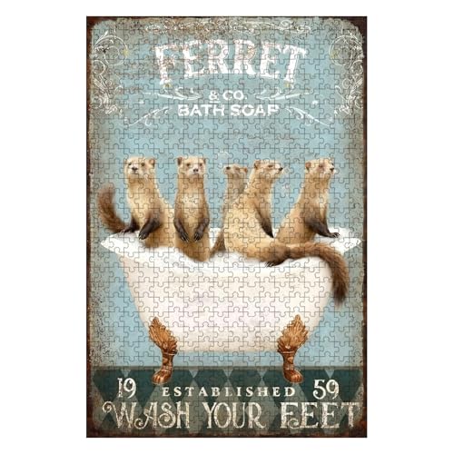 300 Pieces Wooden Jigsaw Puzzle Five Ferrets in Bathtub Hand Eye Coordination Training Fine Motor Skills Development 15.7x11 Inch - color: Wooden Puzzle12, size: 300 Piece pcs