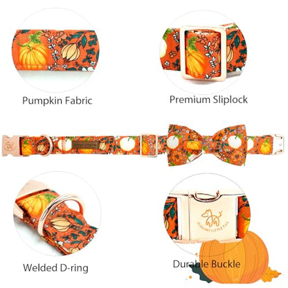 Elegant little tail Halloween Dog Collar, Pumpkin with Flower Print Halloween Pet Collars Puppy Collar with Bow Cute Adjustable Collars for Small Medium Large Dogs - color: Flower Pumpkin, size: X-Small (Pack of 1)