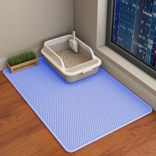 HCY&WLD Cat Litter Mat, Honeycomb Double Layer Cat Litter Trapping Mat, Waterproof Urine Proof Non-Slip, Scatter Control, Less Waste, Easier to Clean (Blue, 35" X 24") - color: Blue