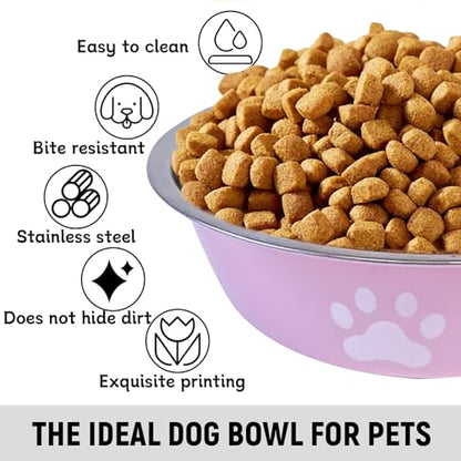 kathson 2 Pack Stainless Steel Dog Bowls,6" Spill Proof Metal Dog Food Bowls,Nonslip Rubber Bottom Pet Food and Water Bowl Set,Puppy Dishes Feeder for Medium Small Dogs,Pink - color: Pink, size: 2.5cups