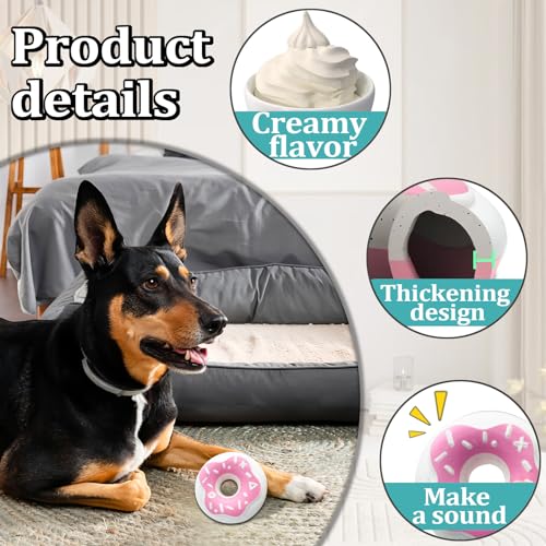 Andiker Dog Squeaky Toy, 4.65inches Rubber Dog Chew Toys for Aggressive Chewers, Donut Shape Interactive Dog Toys with a Creamy Flavor for Medium Large Breeds to Chew and Play (Pink)