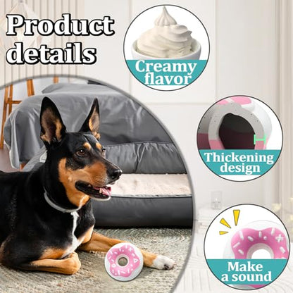Andiker Dog Squeaky Toy, 4.65inches Rubber Dog Chew Toys for Aggressive Chewers, Donut Shape Interactive Dog Toys with a Creamy Flavor for Medium Large Breeds to Chew and Play (Pink)