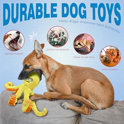 LEGEND SANDY Tough Dog Toys, Stuffed Chew Large Dog Toys to Keep Them Busy, Interactive Squeaky Tug of War Doggie Toy, Crinkle Yellow Octopus - color: Yellow Octopus