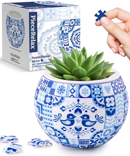 PieceRelax 3D Puzzle Planter 80 Pieces - Flower Pot - Danish Folklore Style, for Mom, Home Decor Flower Pots for Indoor Cactus, Succulents Pots [K1117] - color: Danish Folklore Style