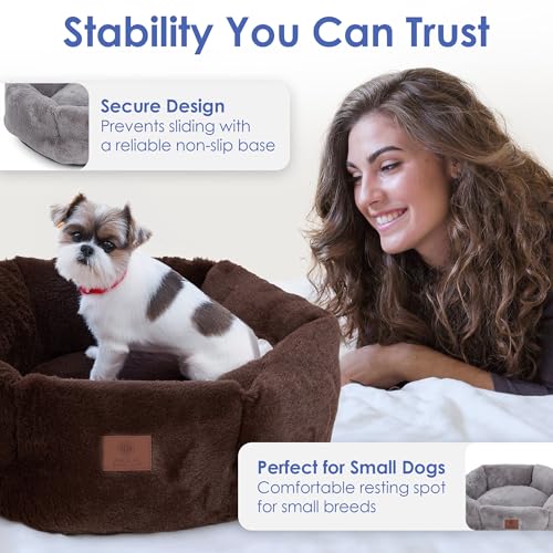 AMERICAN KENNEL CLUB Round Plush Dog Bed - 20" Cozy Donut Design for Small Pets, Ultra-Soft Washable Pet Bed with Non-Slip Bottom, Durable High-Loft Filling, Brown - color: Brown