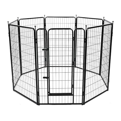 Amazon Basics Dog Playpen, 8 Panels Metal Fence with Door, Foldable for Indoor and Outdoor Use, Suitable for Small to Medium Sized Dogs, 42 Inch Height, Black - style: 8pcs-42"
