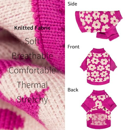 Fitwarm Floral Dog Sweater - Thermal Dog Sweatshirt, Hot Pink, White, Small - color: Flower, size: Small