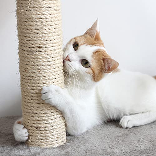 Cat Tree - 3-Tier Tall Cat Tower Condo with 2 Napping Perches, Sisal Rope Scratching Post, Hanging Mouse and Interactive Wheel Toy by PETMAKER (Beige), 27.5" - color: Beige