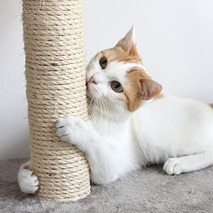 Cat Tree - 3-Tier Tall Cat Tower Condo with 2 Napping Perches, Sisal Rope Scratching Post, Hanging Mouse and Interactive Wheel Toy by PETMAKER (Beige), 27.5" - color: Beige